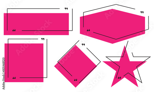 Quote box frame set. Texting quote boxes. Templates of texting black line quote frames for definition, remark, and citation design. Vector illustration. 