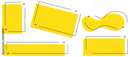 Quote box frame set. Texting quote boxes. Templates of texting black line quote frames for definition, remark, and citation design. Vector illustration. 