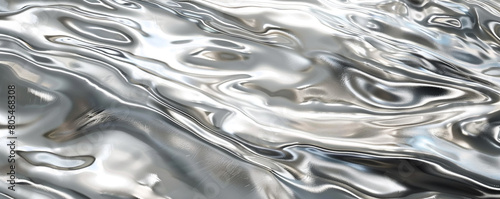 Silver shimmering waves in abstract, sharply delineated on a white background, HD quality. photo