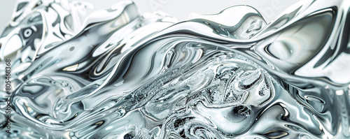 Silver shimmering waves in abstract, sharply delineated on a white background, HD quality. photo