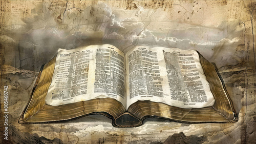 Old holy bible book on grunge background with copy space for text