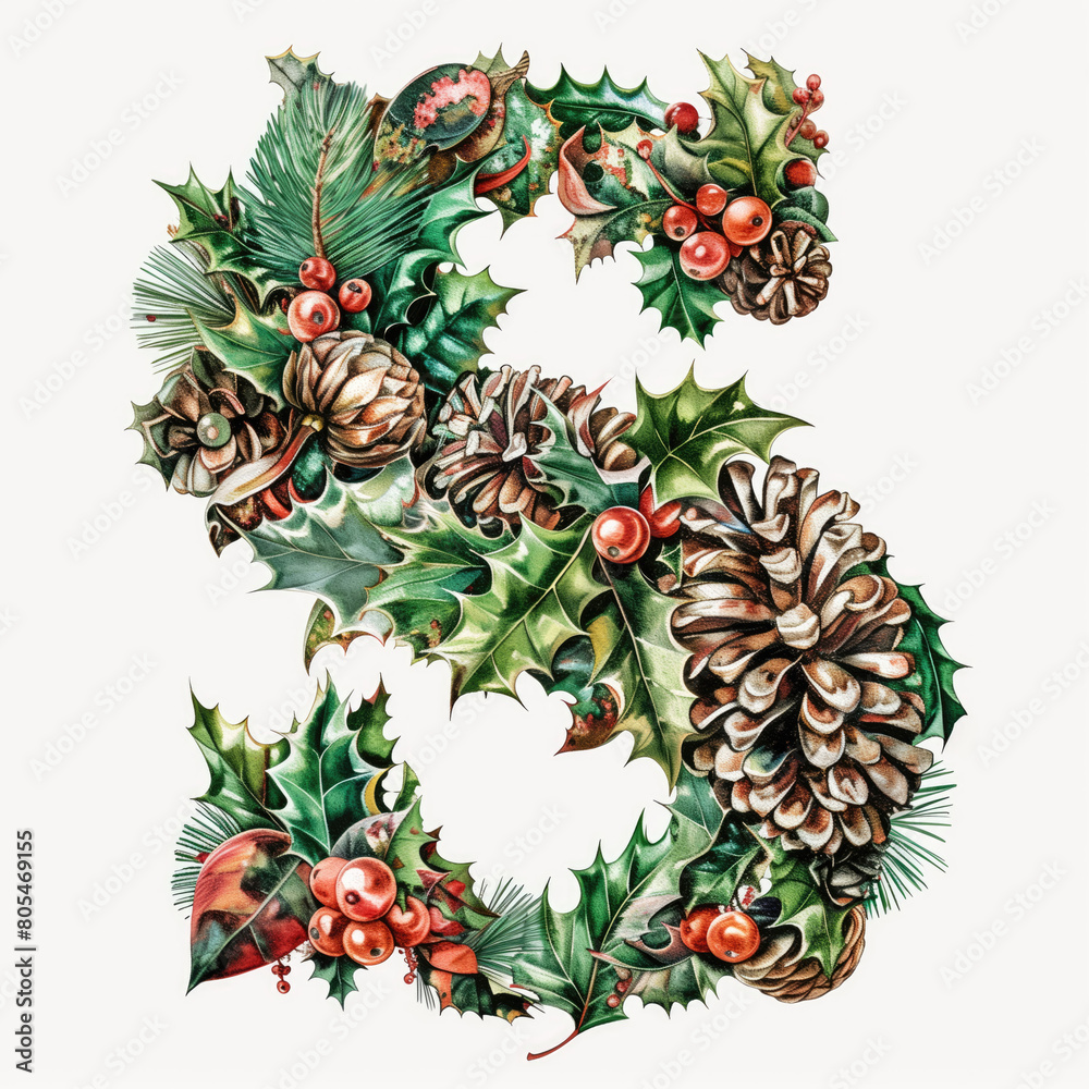 Fototapeta premium Christmas themed alphabetical letters and numbers typography design on a white background. Generative AI