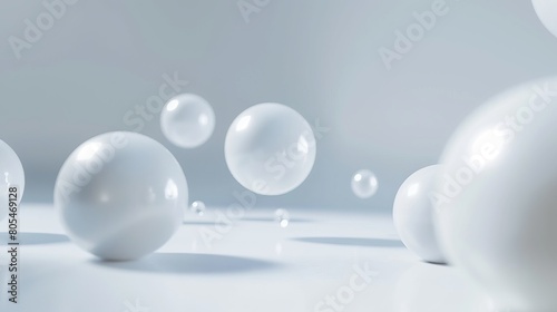 A white background with several white balls.