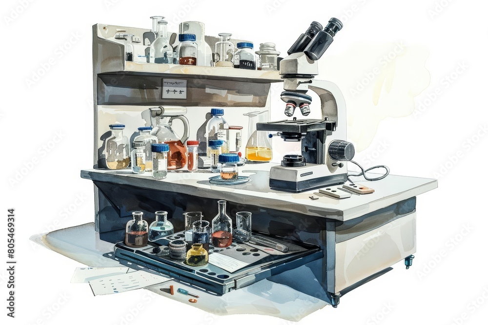 A fantastic painting of a medical laboratory, depicting researchers and cuttingedge equipment, 3d model isolated white background
