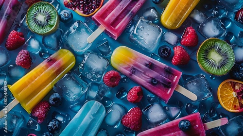 Fruit popsicles and ice cubes
