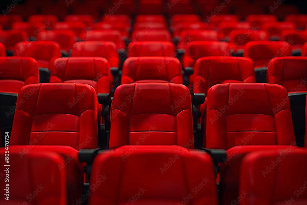 Fototapeta premium A row of red seats in a movie theater.