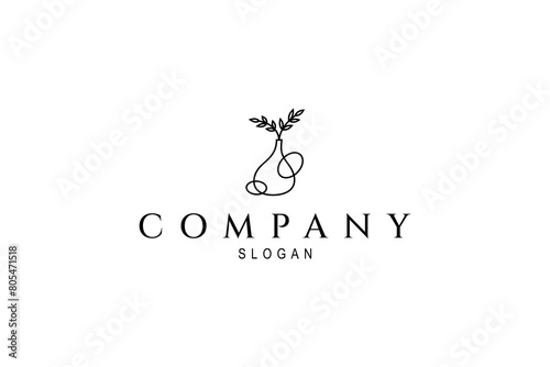 flower vase logo as home decoration in linear line art design style
