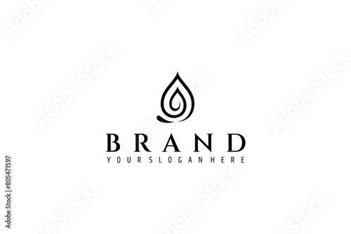 water drop logo with leaf inside with splash effect in flat vector design style