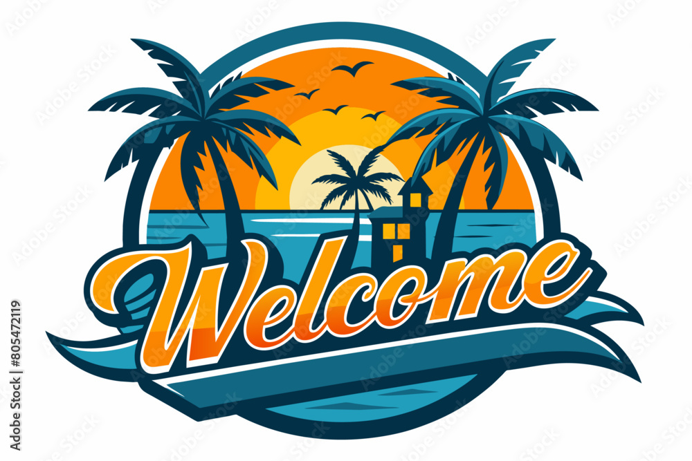 Welcome Summer Beach vector Graphic on white background