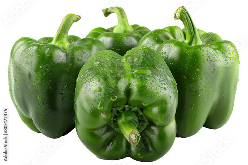 Fresh green bell peppers with water droplets isolated on transparent background © David
