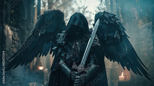 dark angel holding a big sword photo