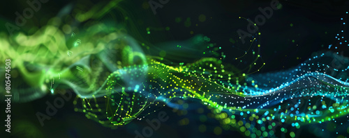 Vivid green and blue abstract network on a black background, illustrating cloud computing infrastructure.