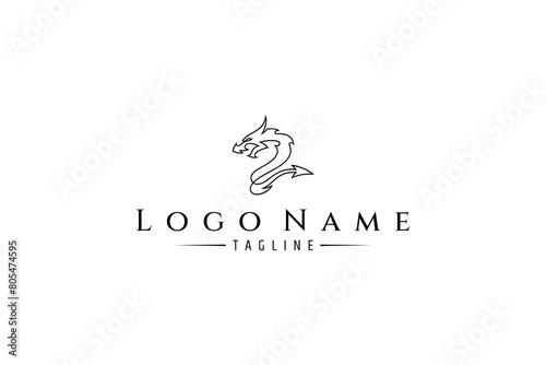 dragon logo in linear line art design style