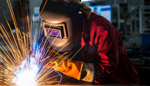 industrial welder repairing metal parts in industrial forge shop © Nelson