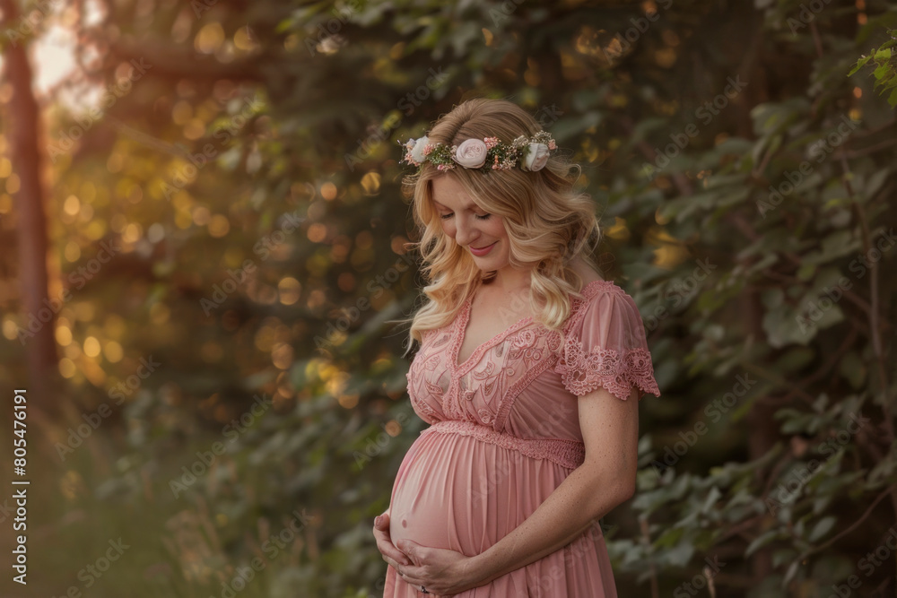 A pregnant woman is expecting a baby. The concept of happy motherhood A pregnant woman is expecting a baby. The concept of happy motherhood
