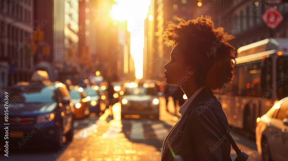 Woman Contemplating City Sunset