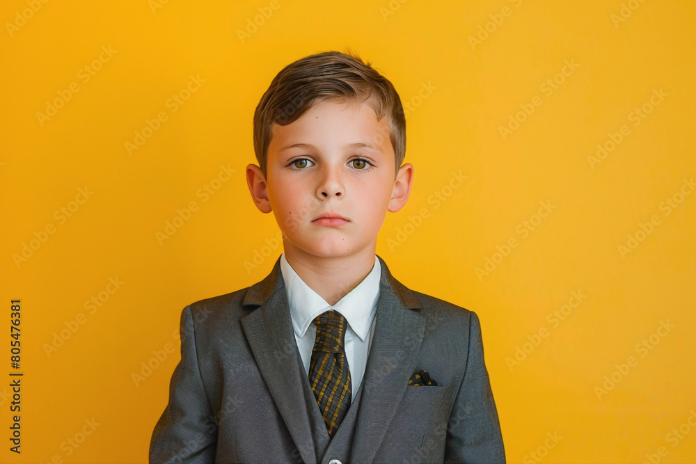 The epitome of elegance, a dashing boy exudes confidence in his tlored suit, set agnst a striking yellow background, radiating professionalism. The epitome of elegance, a dashing boy exudes confidence in his tlored suit, set agnst a striking yellow background, radiating professionalism.