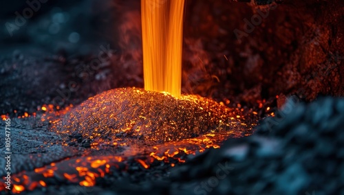 Stone pouring from molten metal in a steel factory. Generate AI image