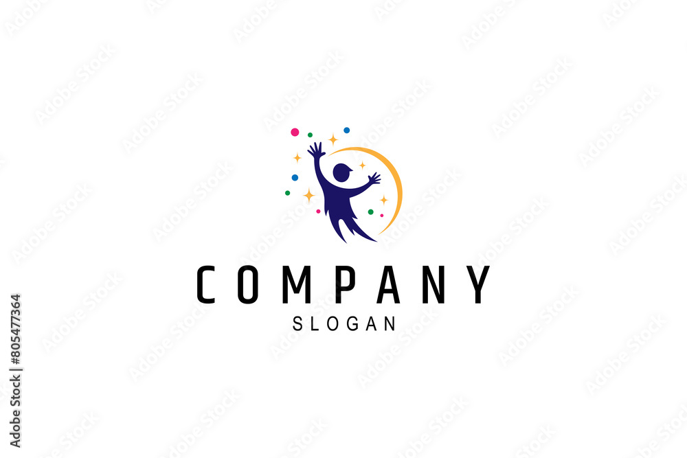 creative child logo reaching for stars in colorful flat vector design style