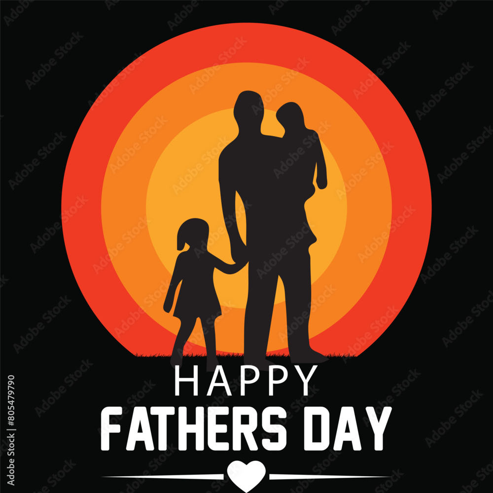 Happy fathers day, dad and son beautiful silhouette sunset scene poster design. Happy fathers day, dad and son beautiful silhouette sunset scene poster design.