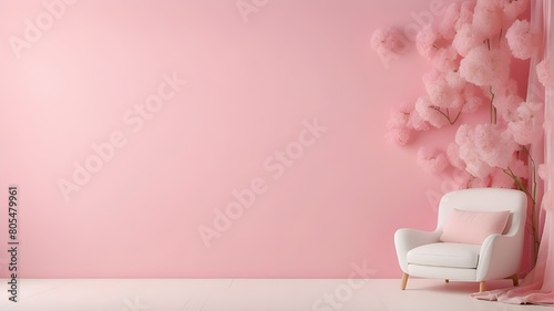 soft pink backdrop with a single sofa photo