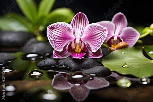 zen garden orchid with a droplet in the pond