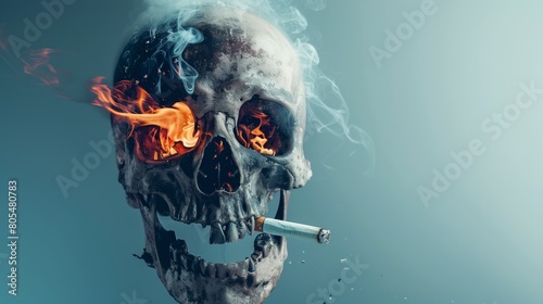 Smoking Skull: A Fiery Warning, with copyspace
