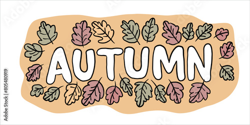 vector illustration lettering autumn leaves doodle simple style