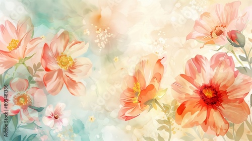 The flowers--roses, tulips, and daisies--are styled in a radiant watercolor palette that flows seamlessly across the canvas,