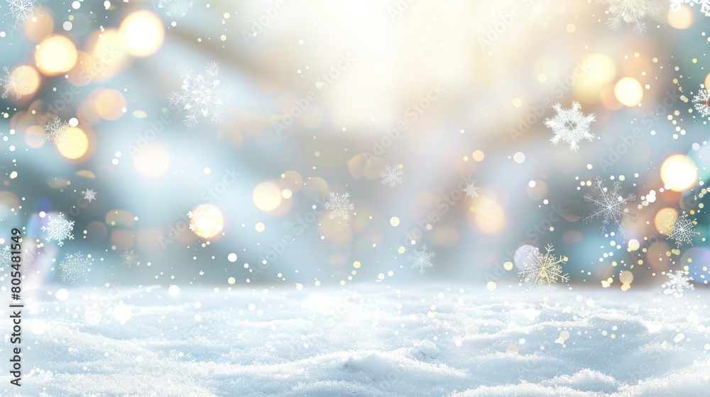 Winter background with snowflakes and bokeh lights. Generate AI image