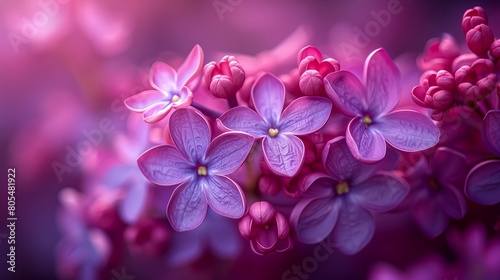 Close-Up Of Purple And Pink Lilac Blossoms With Soft Bokeh Background. © Greg Kelton