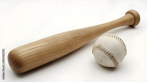 Baseball and baseball bat isolated on white background with clipping path. 