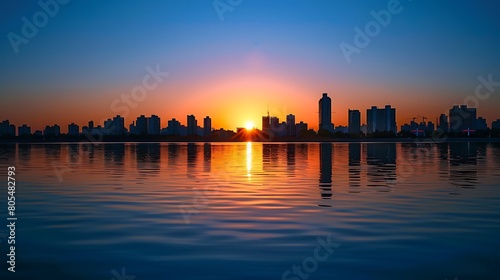 The city skyline silhouetted against the setting sun, symbolizing the ebb and flow of market dynamics