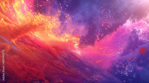 Colorful explosion, vibrant energy waves and colorful particles in the air, concept art, digital painting, fantasy illustration, in the style of fantasy art, cinematic