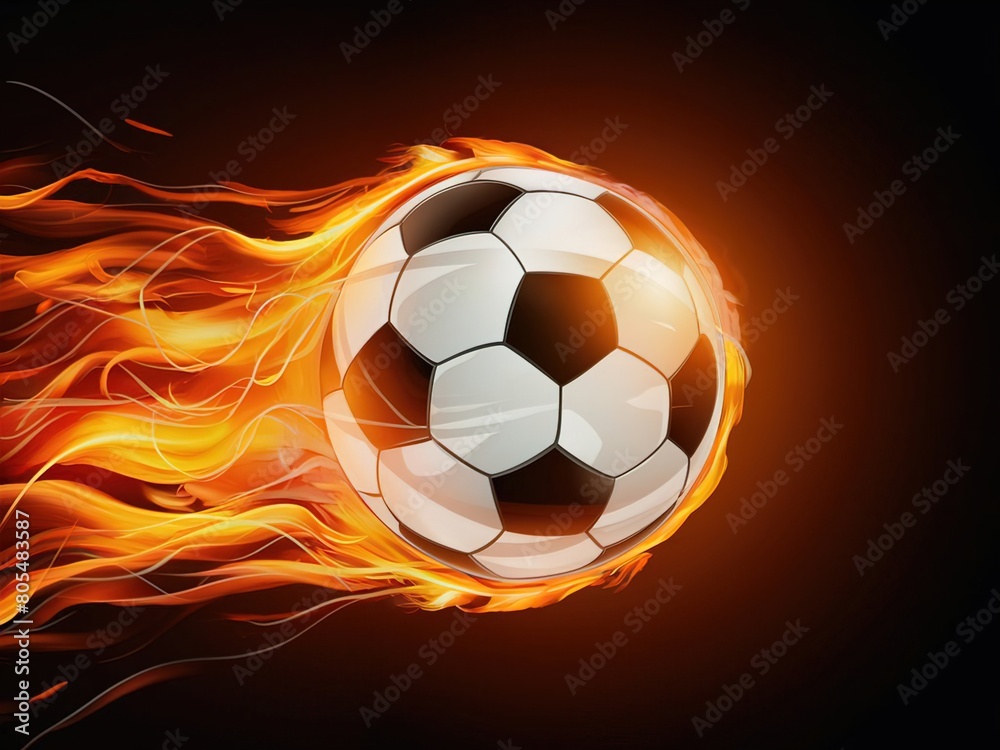 Fototapeta premium Soccer ball flying on fire
