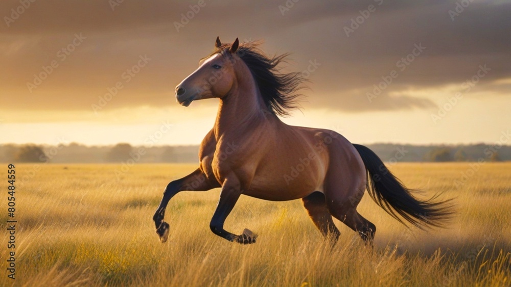 horse in golden meadow horse in golden meadow