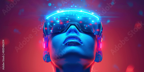 3D avatar of person with futuristic sunglasses looking up
