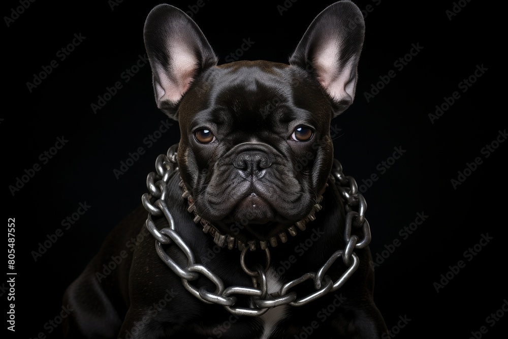 A French Bulldog with glossy black fur perks up its ears.