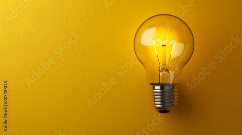   A yellow wall bears a large light bulb, accompanied by a smaller one affixed to its side photo