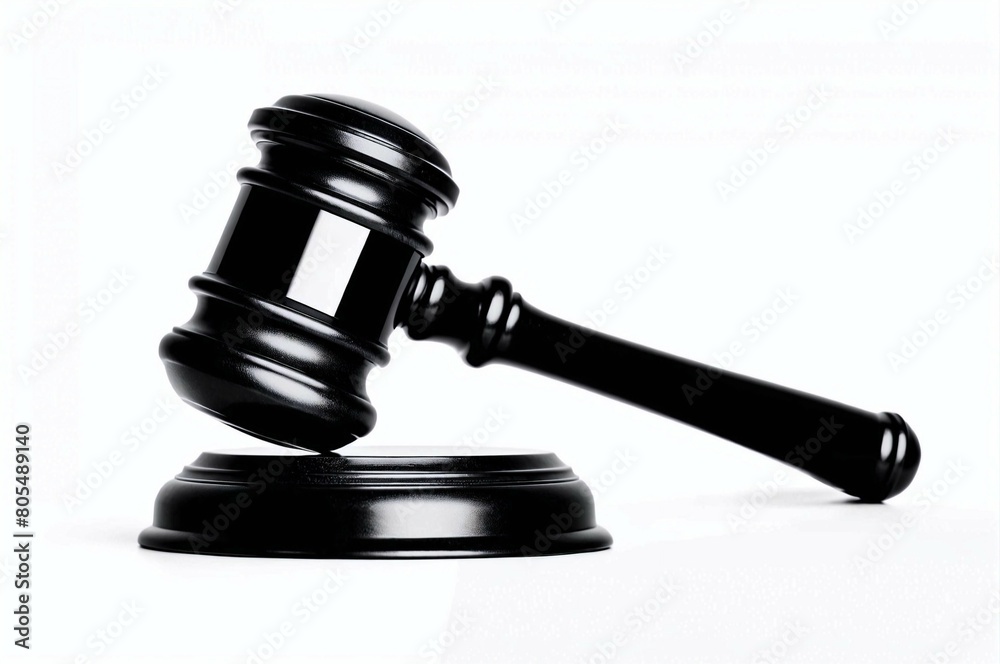 A black gavel sits on a wooden base A black gavel sits on a wooden base