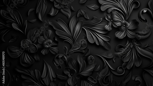 Abstract black background with floral ornament. Elegant wallpaper design