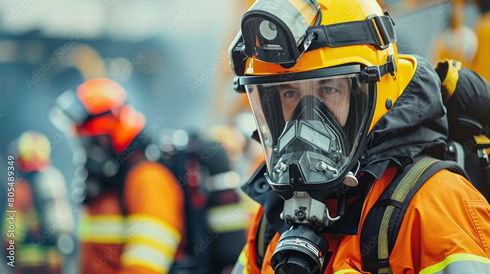 Naklejka premium Emergency Response and Personnel Equipped for Firefighting and Rescue Services