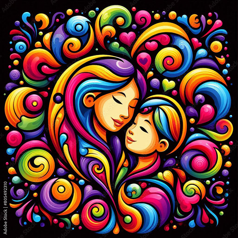 Mother and daugher & mother and sun illustration Mother and daugher & mother and sun illustration