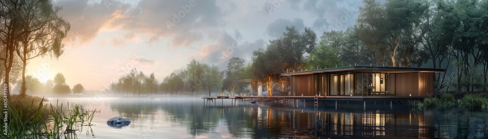 Eco - Architecture Haven Amidst Serene Waters. Eco - Architecture Haven Amidst Serene Waters.