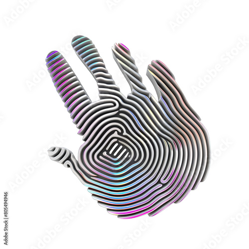 Na dłoni widoczny jest spiralny wzór, który dodaje ciekawego elementu do wyglądu. Dłonie są przezroczyste, co podkreśla detale wzoru