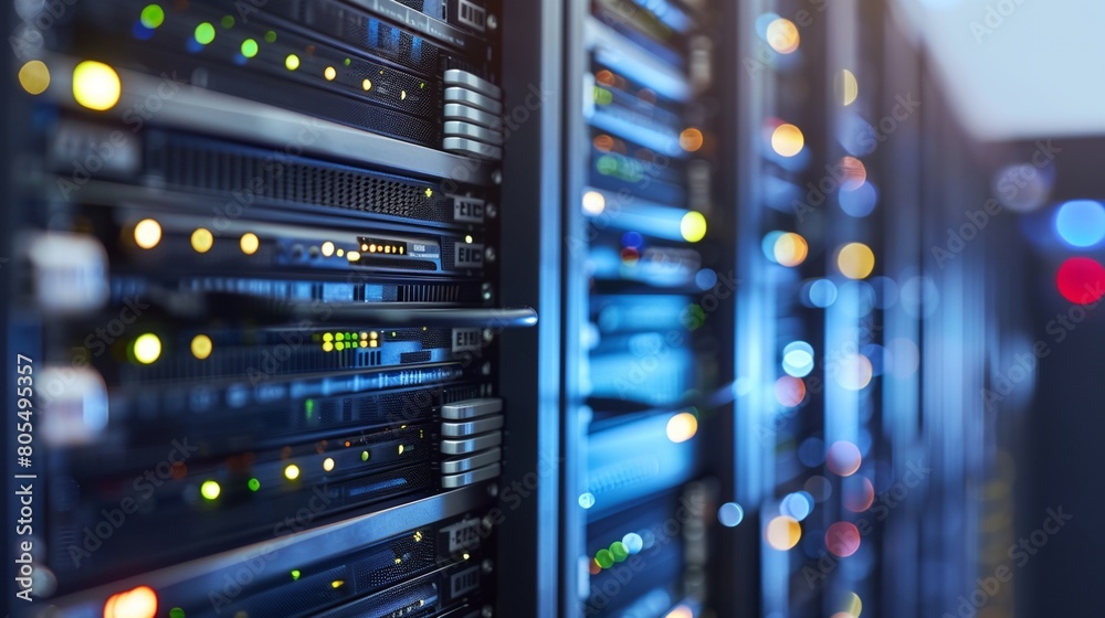 a row of servers in a data center with bright lights on them a row of servers in a data center with bright lights on them