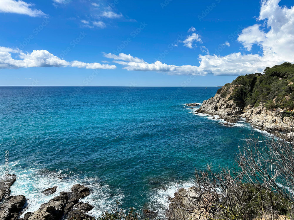 Beautiful view of the sea and coast on the summer day. Lloret de Mar. Spain.