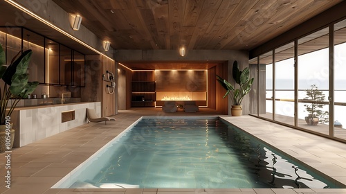 Sea view swimming pool in modern loft design