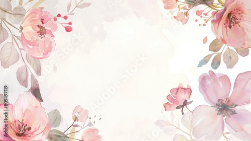 light watercolour flower frame on a white background