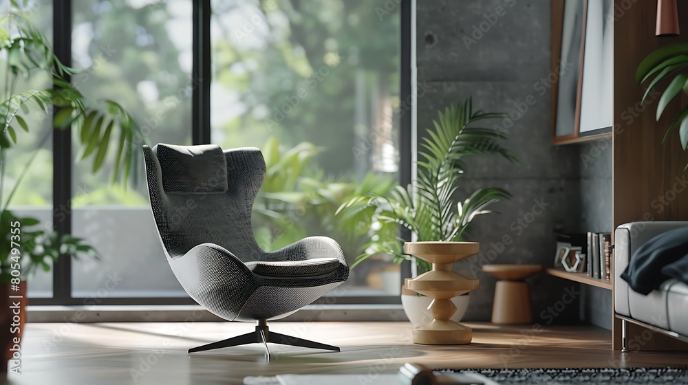 View of modern scandinavian style interior with chair